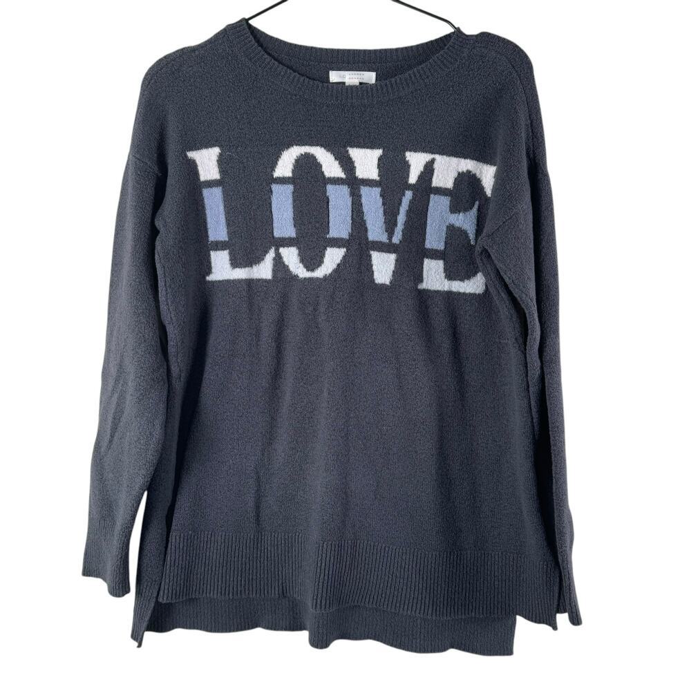 Lauren Conrad Women's Grey Blue White LOVE Long Sleeve Pullover Sweater Size XS